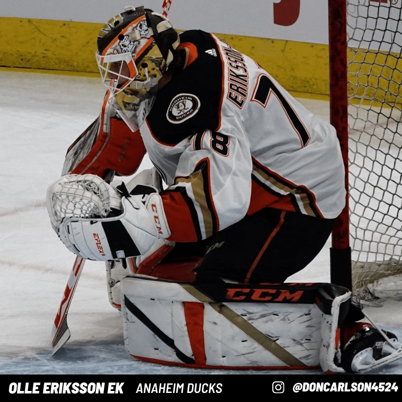 Olle Eriksson Ek Goalie Pads and Gear Anaheim Ducks