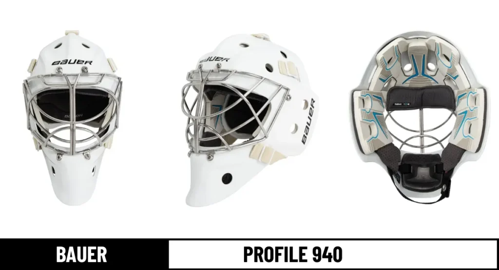 Bauer Profile 940 goalie masks front, side and padding photos