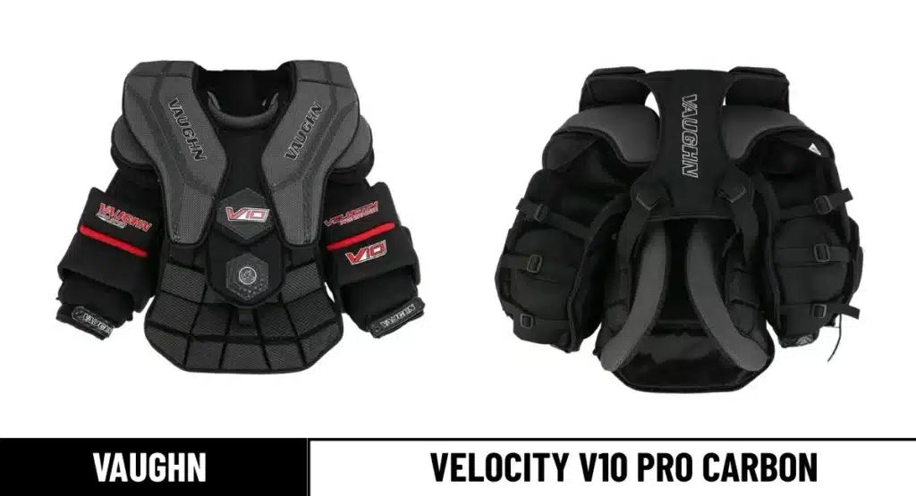 Vaughn Velocity V10 Pro Carbon Goalie Chest Protector front and back angles